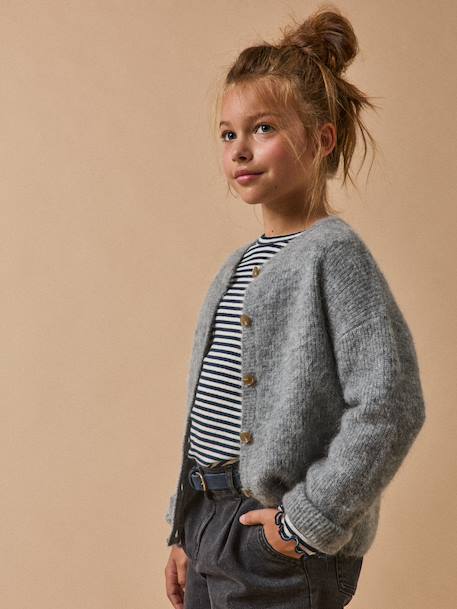Wool & Mohair Cardigan for Girls, CYRILLUS grey - vertbaudet enfant 