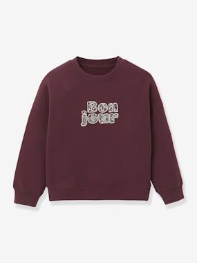 Girls-Cardigans, Jumpers & Sweatshirts-Girl's sweatshirt with slogan in organic cotton CYRILLUS 