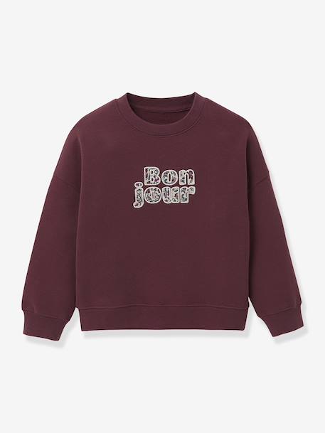 Girl's sweatshirt with slogan in organic cotton CYRILLUS bordeaux red - vertbaudet enfant 