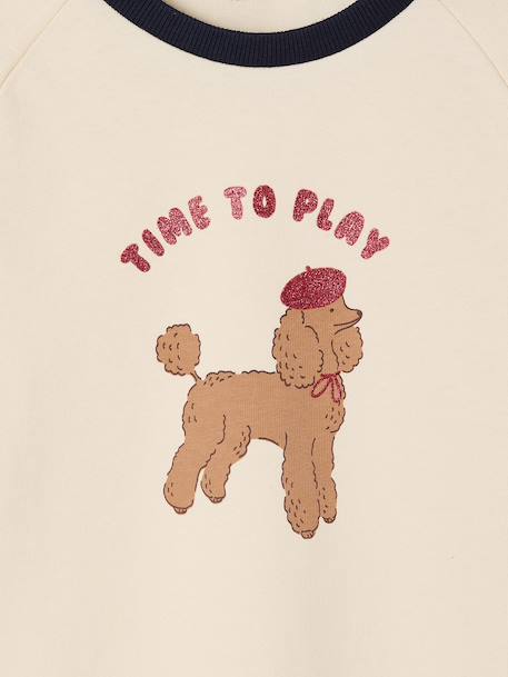Long-Sleeved T-Shirt with Dog Motif & Glittery Details vanilla - vertbaudet enfant 