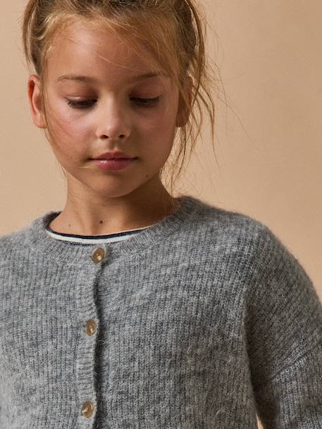 Wool & Mohair Cardigan for Girls, CYRILLUS grey - vertbaudet enfant 