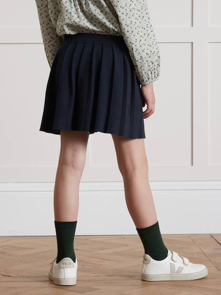 Girl's knitted pleated skirt CYRILLUS navy blue - vertbaudet enfant 