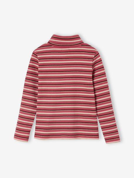 T-shirt col roulé en côtes fille framboise+multicolore - vertbaudet enfant 
