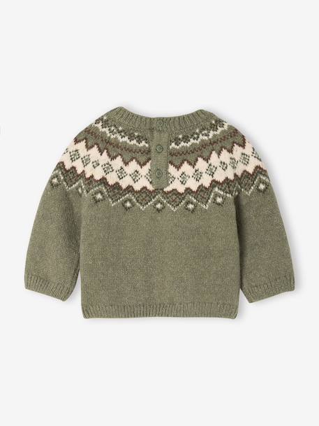 Jacquard Jumper in Ultra Soft Fuzzy Knit for Baby Boys ecru+khaki - vertbaudet enfant 