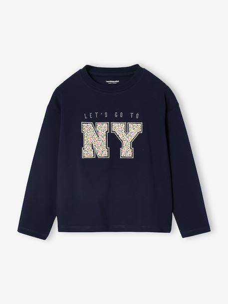 T-shirt animation lettres manches longues fille écru+marine - vertbaudet enfant 