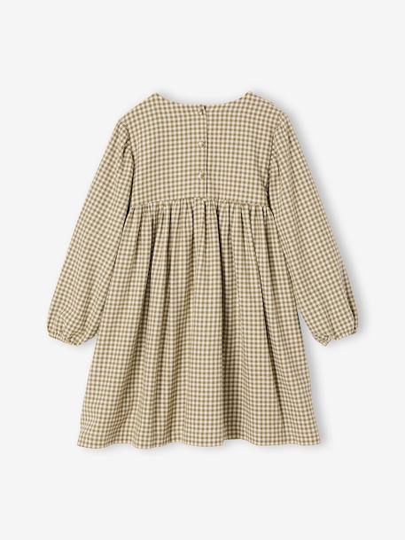 Gingham Dress with Ruffles for Girls chequered grey+olive - vertbaudet enfant 