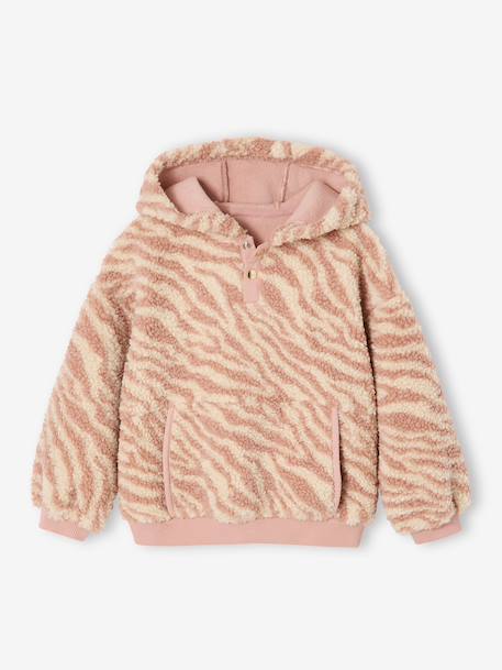 Hooded Sherpa Sweatshirt for Girls ecru+rosy - vertbaudet enfant 