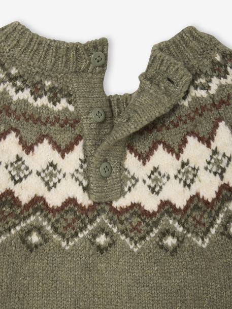 Jacquard Jumper in Ultra Soft Fuzzy Knit for Baby Boys ecru+khaki - vertbaudet enfant 