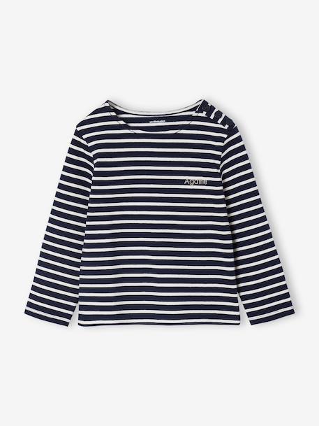 Tee-shirt marinière fille personnalisable marine+olive - vertbaudet enfant 