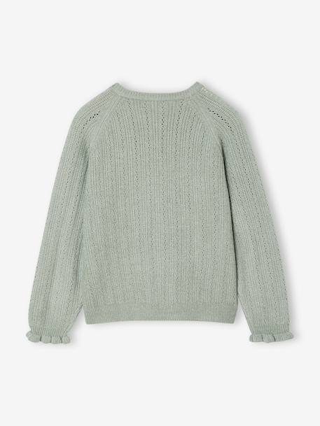 Gilet fille en maille mousseuse ajourée écru+vert sauge - vertbaudet enfant 