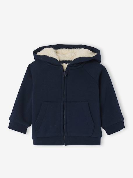 Zipped hooded cardigan for babies in fully lined fleece navy blue - vertbaudet enfant 