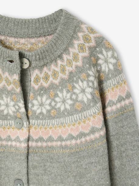 Fancy Jacquard Knit Cardigan in Shimmery Yarn for Girls ecru+grey green - vertbaudet enfant 