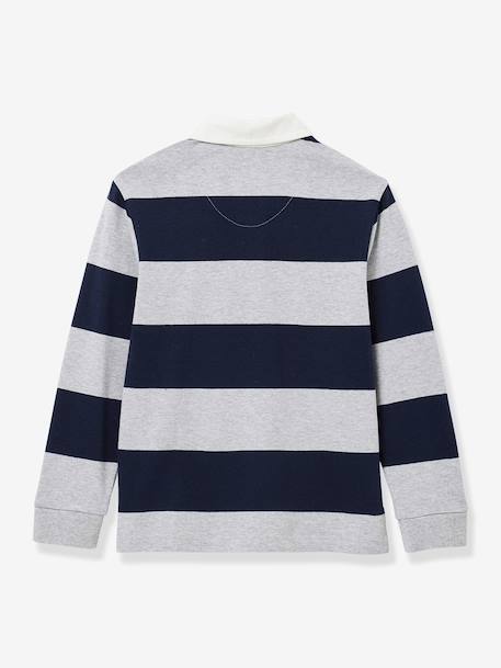 Striped Rugby Polo Shirt in Organic Cotton for Boys, CYRILLUS green+grey - vertbaudet enfant 