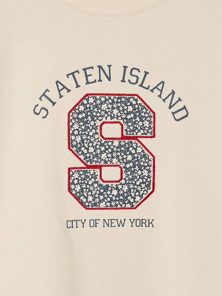Long-Sleeved T-Shirt with Letter Design, for Girls ecru+navy blue - vertbaudet enfant 