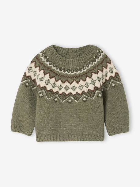Jacquard Jumper in Ultra Soft Fuzzy Knit for Baby Boys ecru+khaki - vertbaudet enfant 