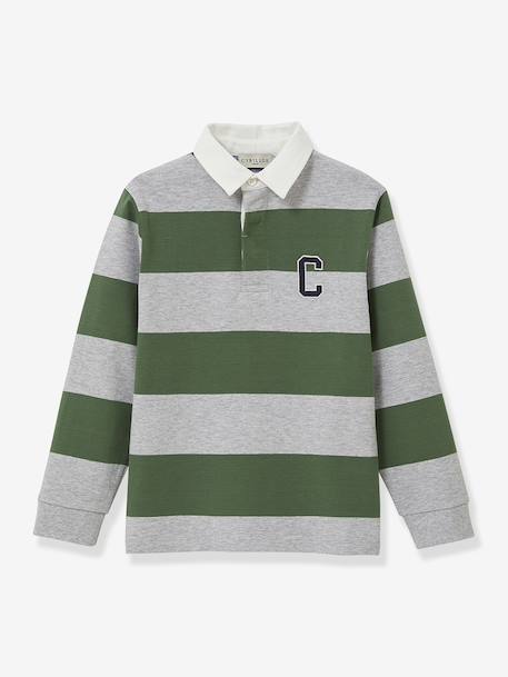 Striped Rugby Polo Shirt in Organic Cotton for Boys, CYRILLUS green+grey - vertbaudet enfant 
