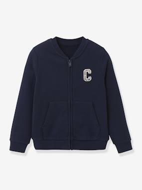 Girls-Cardigans, Jumpers & Sweatshirts-Cardigans-Girl's cardigan in organic cotton fleece CYRILLUS 