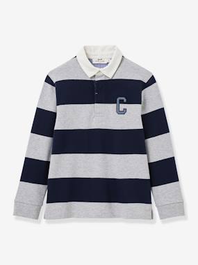 Striped Rugby Polo Shirt in Organic Cotton for Boys, CYRILLUS - vertbaudet enfant
