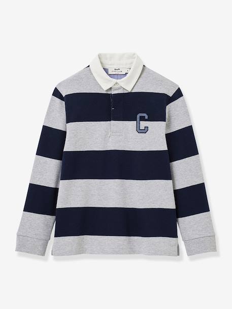 Striped Rugby Polo Shirt in Organic Cotton for Boys, CYRILLUS green+grey - vertbaudet enfant 