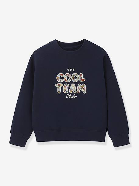 Cool Team Sweatshirt in Organic Cotton Liberty Fabric for Girls, CYRILLUS aqua green+navy blue - vertbaudet enfant 