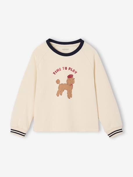 Long-Sleeved T-Shirt with Dog Motif & Glittery Details vanilla - vertbaudet enfant 