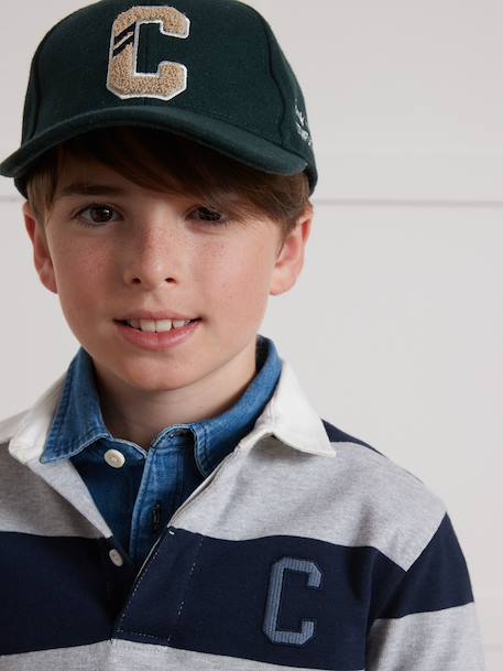 Striped Rugby Polo Shirt in Organic Cotton for Boys, CYRILLUS green+grey - vertbaudet enfant 
