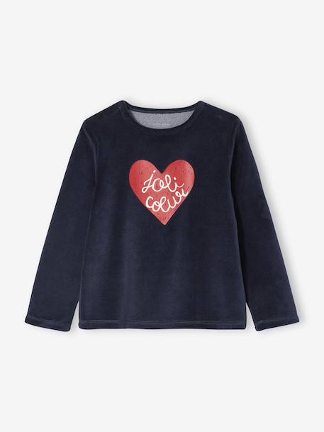 Pack of 2 Heart Print Velour Pyjamas for Girls ecru - vertbaudet enfant 
