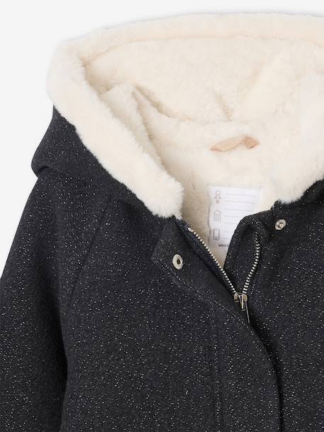 Woollen Fabric Coat with Hood anthracite+marl beige - vertbaudet enfant 