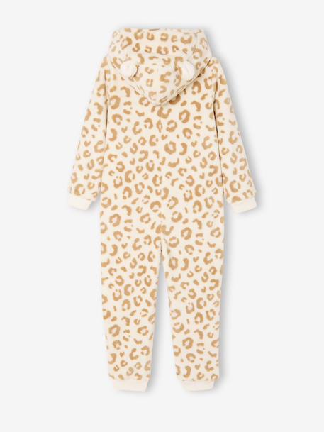 Sherpa leopard print pyjama jumpsuit for girls beige - vertbaudet enfant 