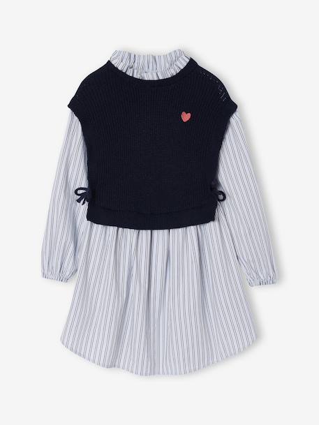 Robe-chemise fille effet 2 en 1 écru+gris chiné+marine - vertbaudet enfant 