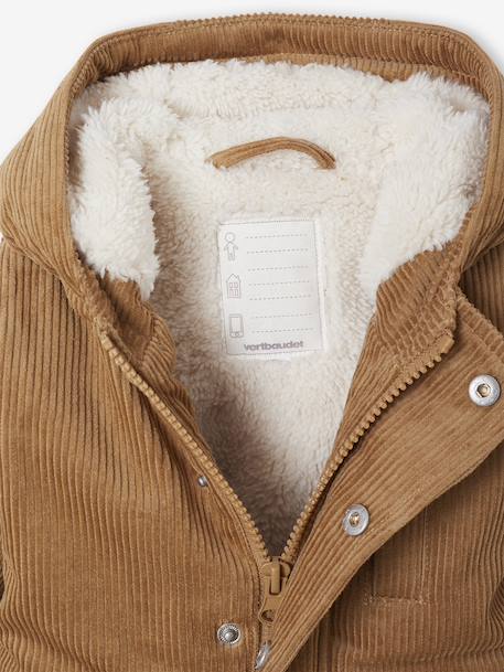 Corduroy coat for babies with faux fur lining caramel - vertbaudet enfant 