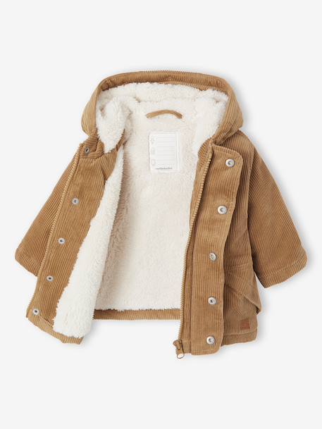 Manteau bébé en velours côtelé avec doublure en fausse fourrure caramel - vertbaudet enfant 