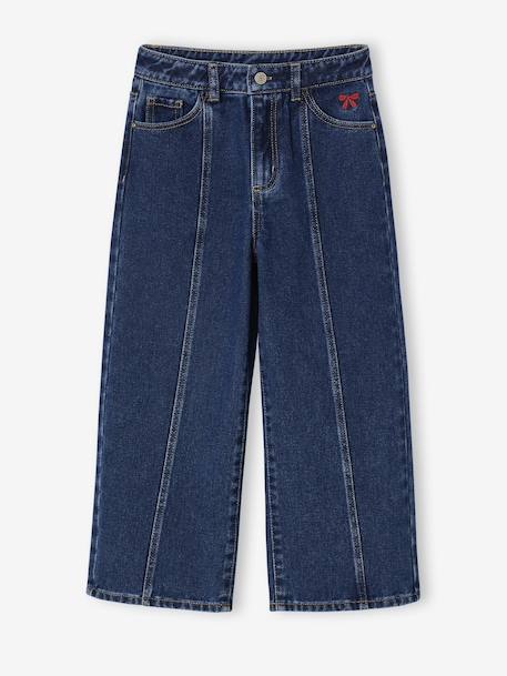 Wide Leg Jeans with Front Seam for Girls medium blue - vertbaudet enfant 
