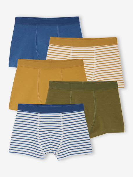 Pack of 5 Plain & Striped Boxer Shorts for Boys multicoloured - vertbaudet enfant 