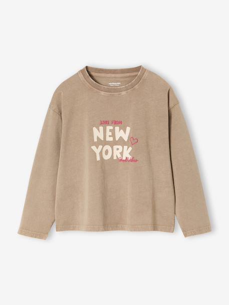 Tee-shirt fille motif NY détails fluo manches longues sable - vertbaudet enfant 