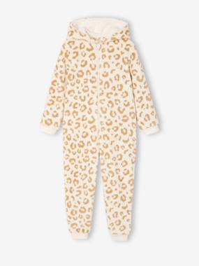 Girls-Nightwear-Sherpa leopard print pyjama jumpsuit for girls 