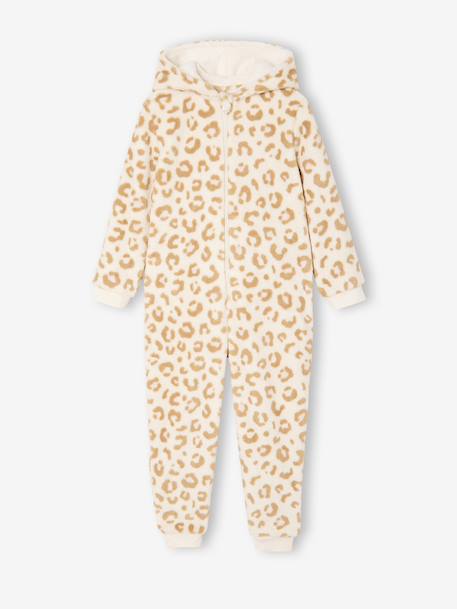 Sherpa leopard print pyjama jumpsuit for girls beige - vertbaudet enfant 