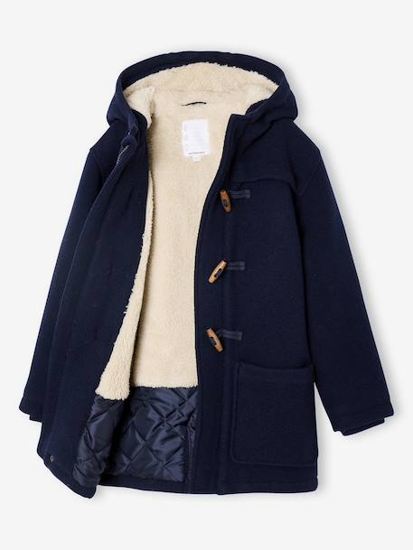 Woollen Duffle Coat with Sherpa Lining for Boys marl grey+navy blue - vertbaudet enfant 