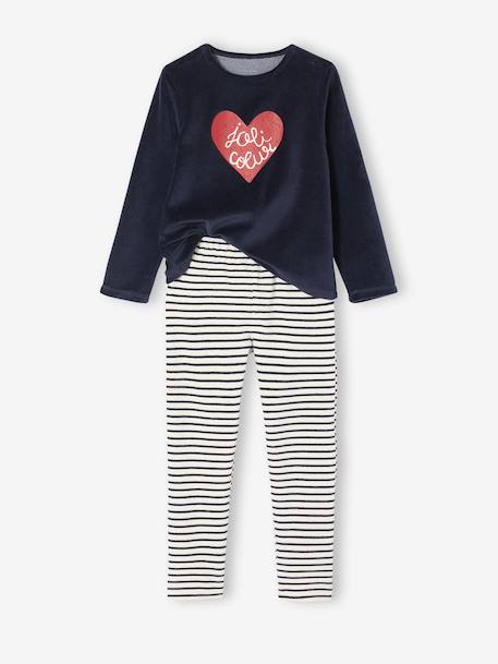 Pack of 2 Heart Print Velour Pyjamas for Girls ecru - vertbaudet enfant 