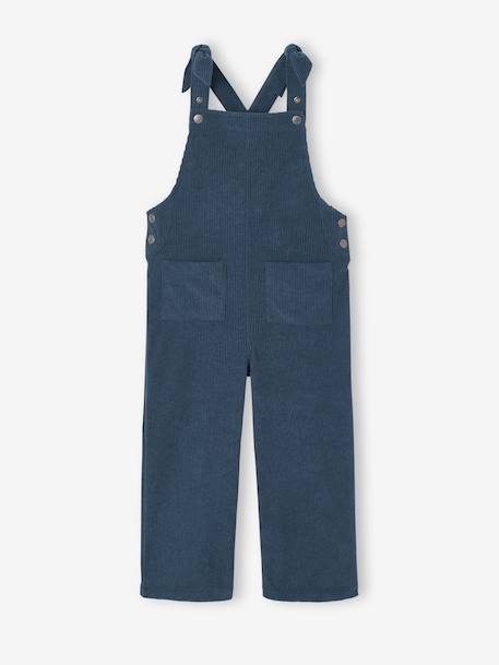 Wide-Leg Fleece-Effect Corduroy Dungarees for Girls fir green+mauve - vertbaudet enfant 