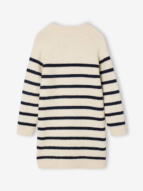 Knitted Striped Dress for Girls ecru+navy blue - vertbaudet enfant 