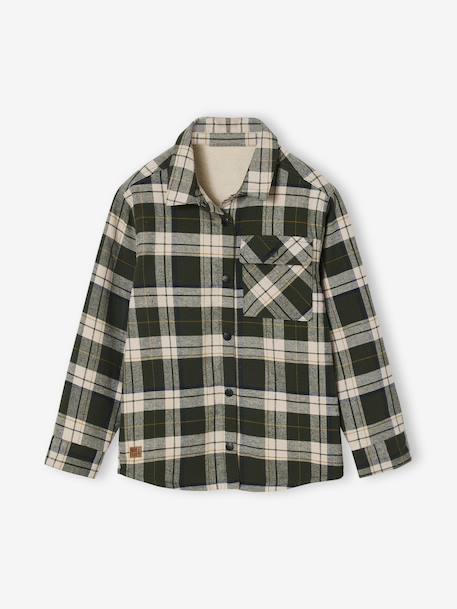 Chequered Flannel Shirt with Sherpa Lining for Boys chequered green - vertbaudet enfant 
