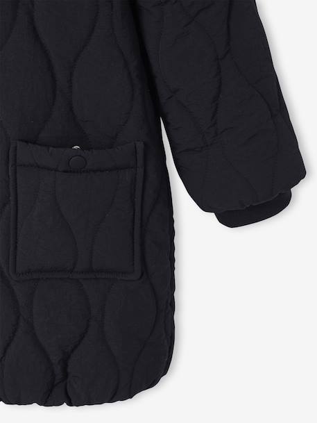 Long Lightweight Jacket with Hood & Faux Fur Lining, for Girls black - vertbaudet enfant 