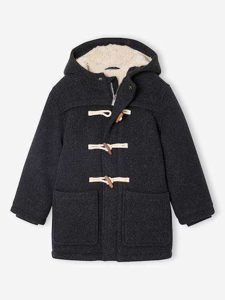 Woollen Duffle Coat with Sherpa Lining for Boys marl grey+navy blue - vertbaudet enfant 