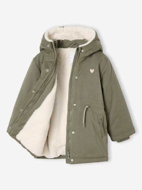 Romantic Hooded Parka for Girls green+navy blue - vertbaudet enfant 