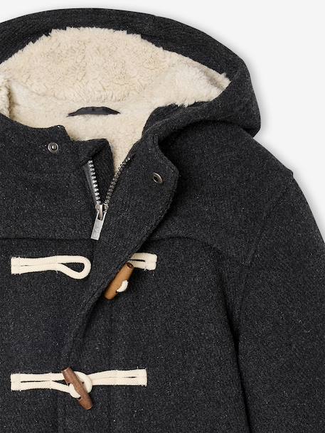 Woollen Duffle Coat with Sherpa Lining for Boys marl grey+navy blue - vertbaudet enfant 