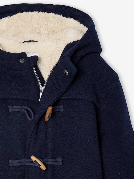 Woollen Duffle Coat with Sherpa Lining for Boys marl grey+navy blue - vertbaudet enfant 