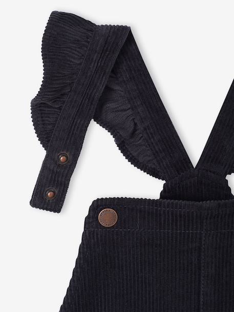 Corduroy Dungarees with Ruffles on Straps for Girls anthracite+grey green - vertbaudet enfant 