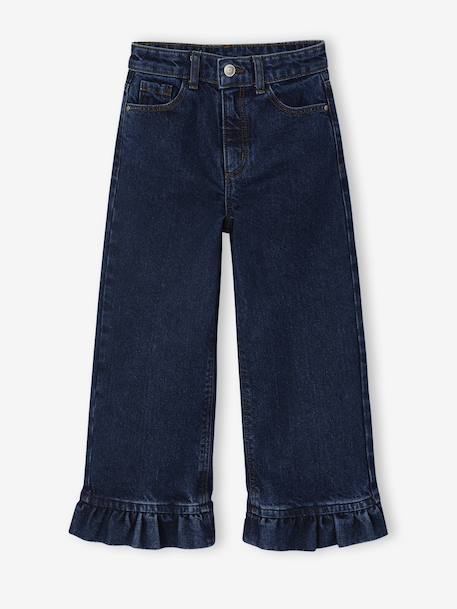 Wide-Leg Jeans with Frills, for Girls deep blue - vertbaudet enfant 
