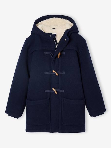 Duffle-coat garçon en drap de laine doublé sherpa gris chiné+marine - vertbaudet enfant 